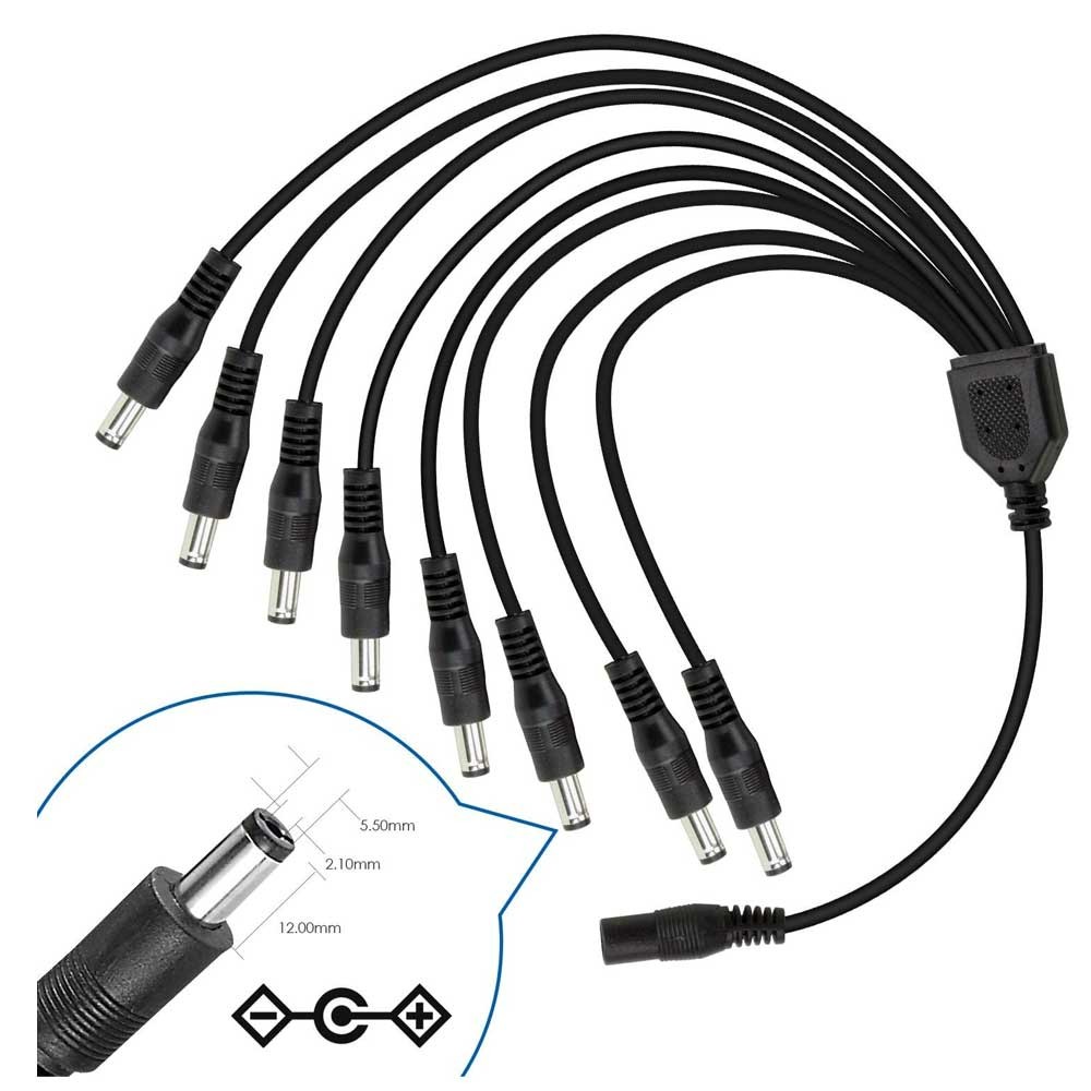 DC 1 Female to 8 Male Output Power Splitter Cable Y Adapter For CCTV Accessories Black